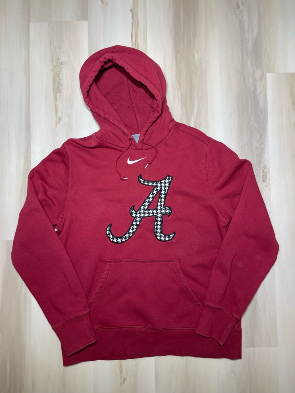 Nike University Of Alabama Center Swoosh Check Roll Tide Hoodie Sz L Houndstooth